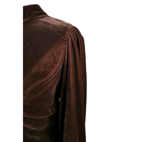 Banana Republic Blouse Womens Chocolate Velvet Mock Neck Open Back Tie Waist Med - Picture 6 of 8